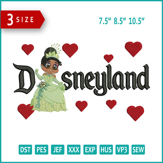 Chibi Princess Tiana Disneyland Embroidery Design Files - 3 Size's