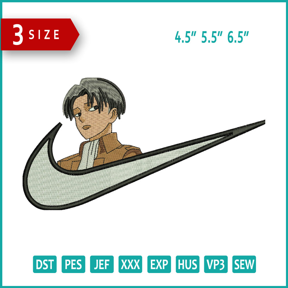 Levi Ackerman Swoosh Embroidery Design Files - 3 Sizes