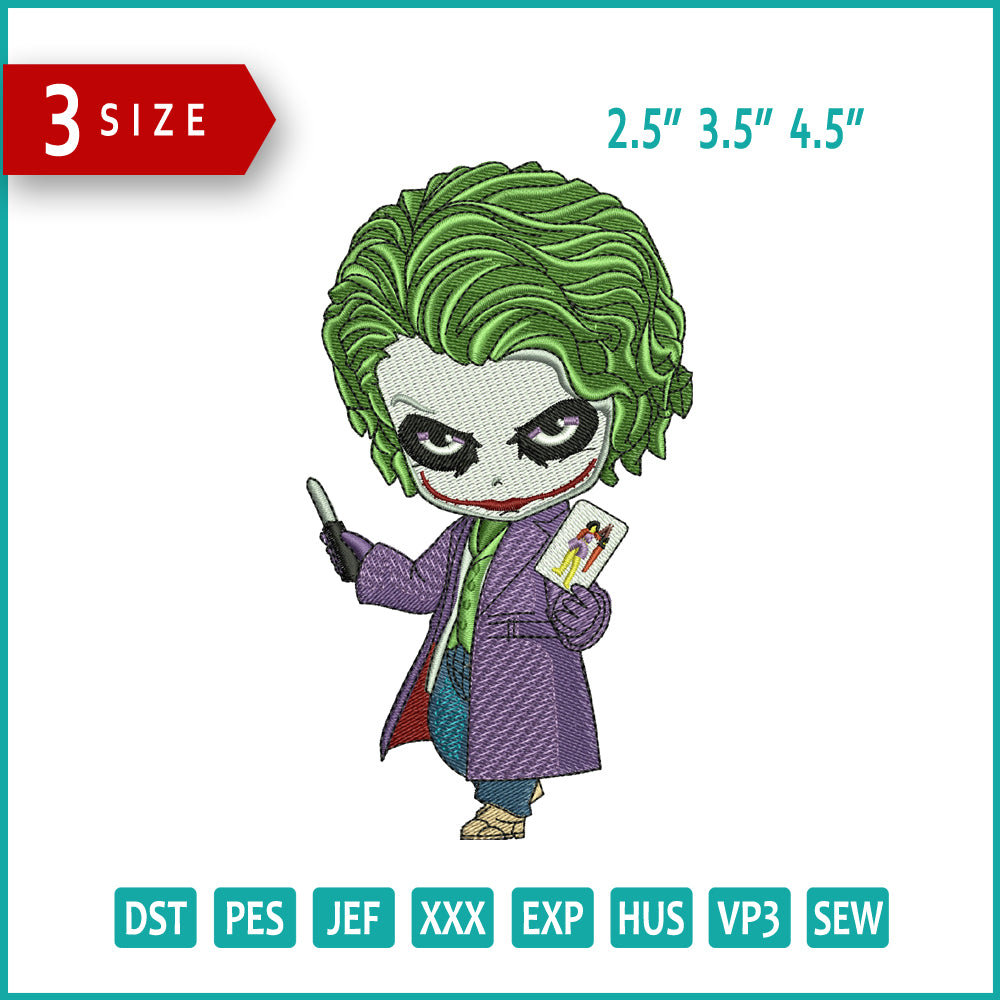 Chibi Joker Embroidery Design Files - 3 Size's