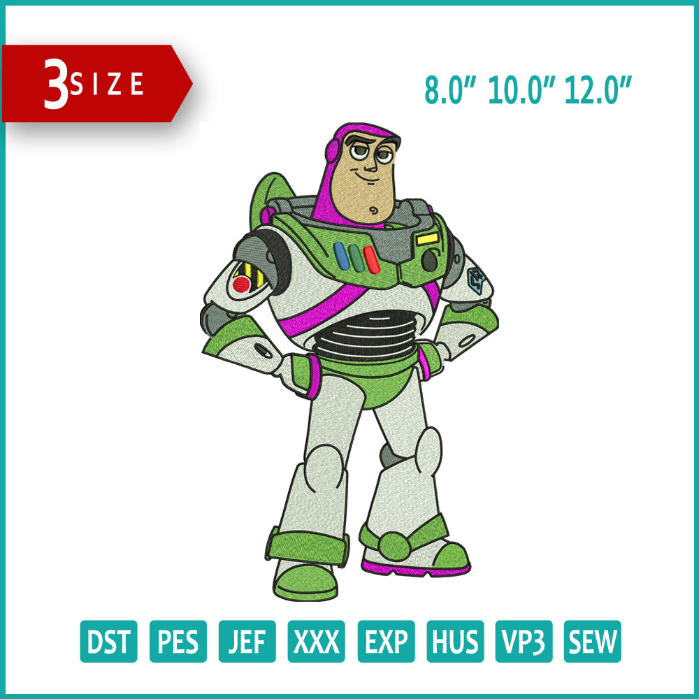 Buzz Lightyear Embroidery Design Files - 3 Size's