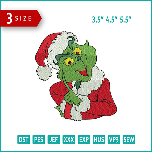 Santa Grinch v6 Embroidery Design Files - 3 Size's