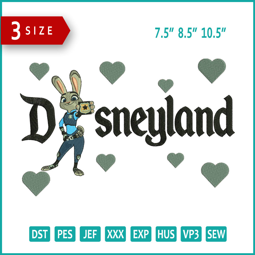 Judy Hopps Disneyland Embroidery Design Files - 3 Size's