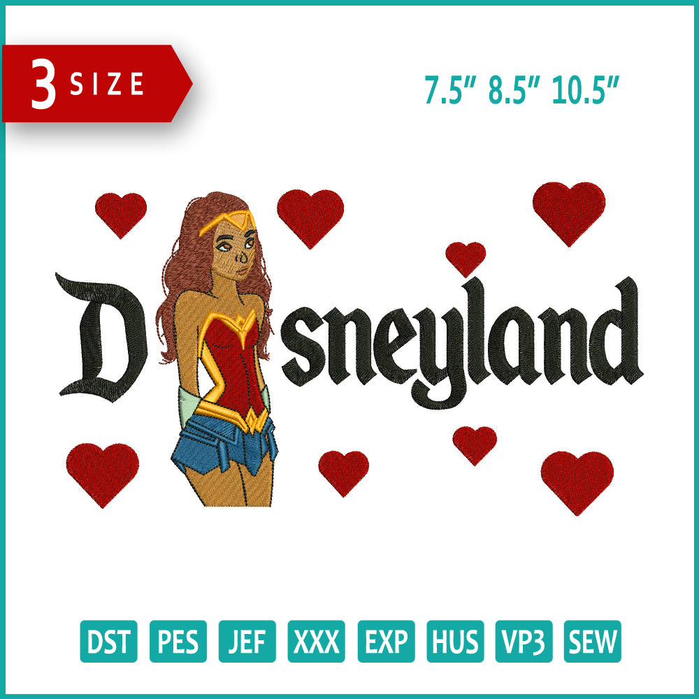 Wonder Woman Cartoon Disneyland Embroidery Design Files - 3 Size's