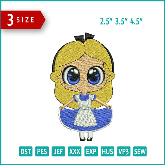 Chibi Alice Embroidery Design Files - 3 Size's