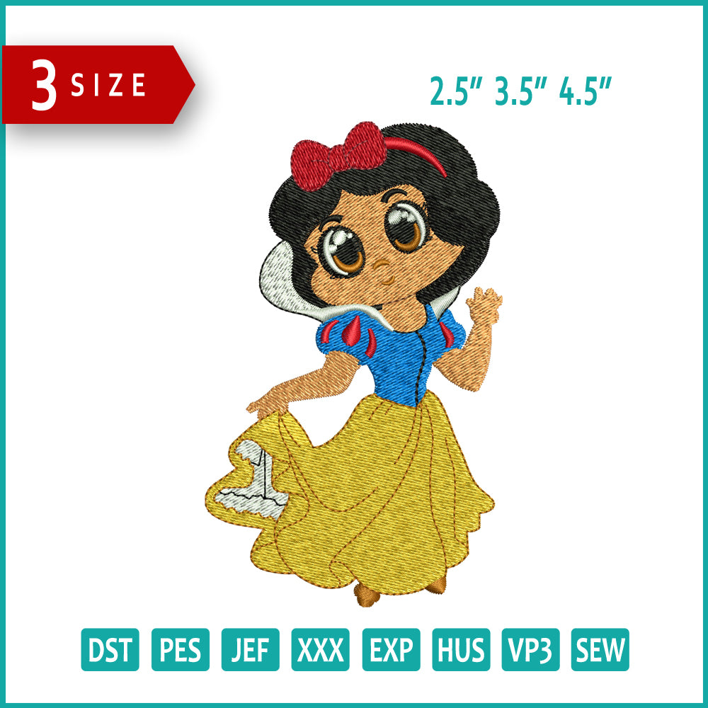 Chibi Snow White  Embroidery Design Files - 3 Size's