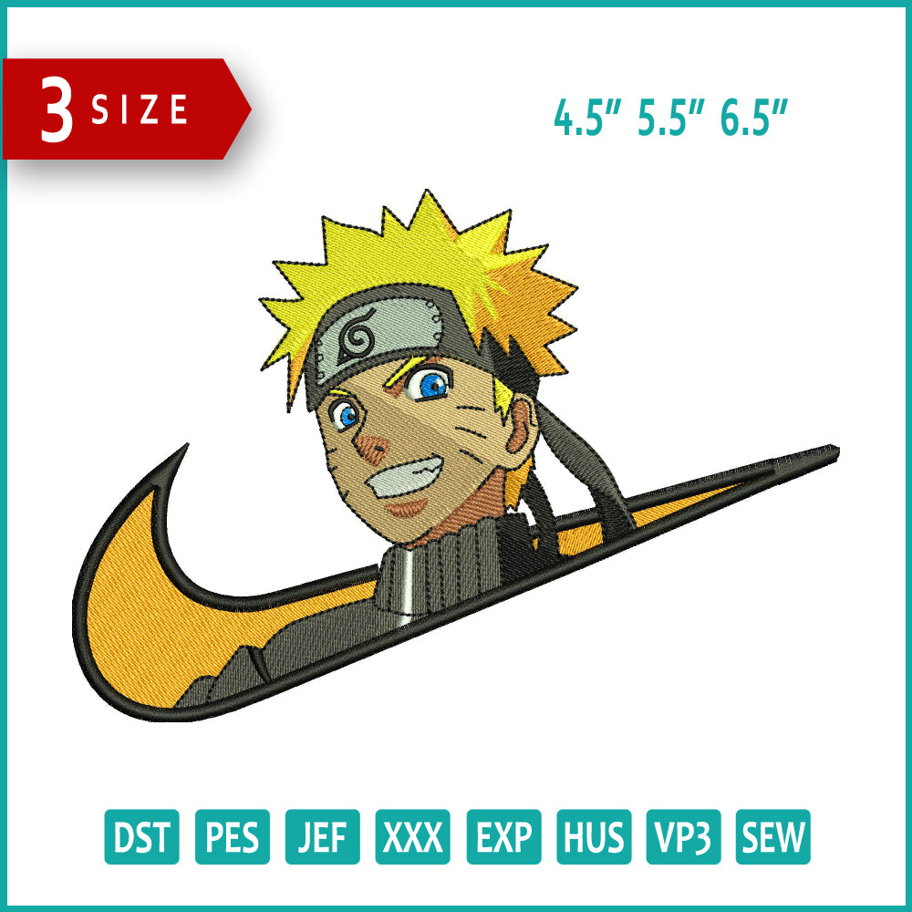 Naruto Uzumaki Swoosh Embroidery Design Files - 3 Sizes