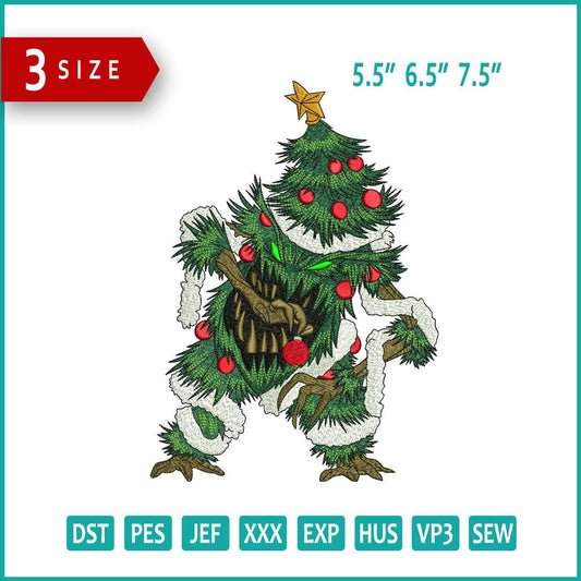 Monster Christmas Tree Embroidery Design Files - 3 Size's