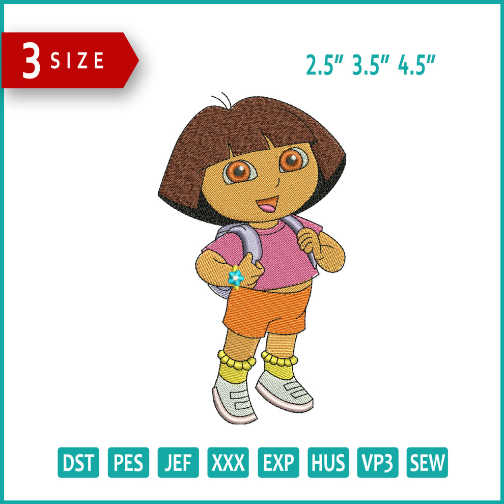 Dora Embroidery Design Files - 3 Size's – Online Embroidery Designs