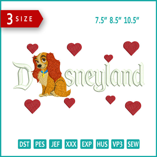 Lady Dog Disneyland Embroidery Design Files - 3 Size's