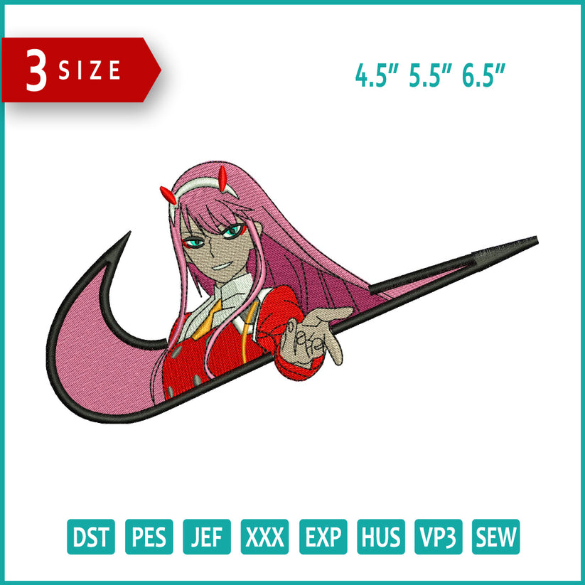 Zero Two Swoosh Embroidery Design Files - 3 Sizes – Online Embroidery ...