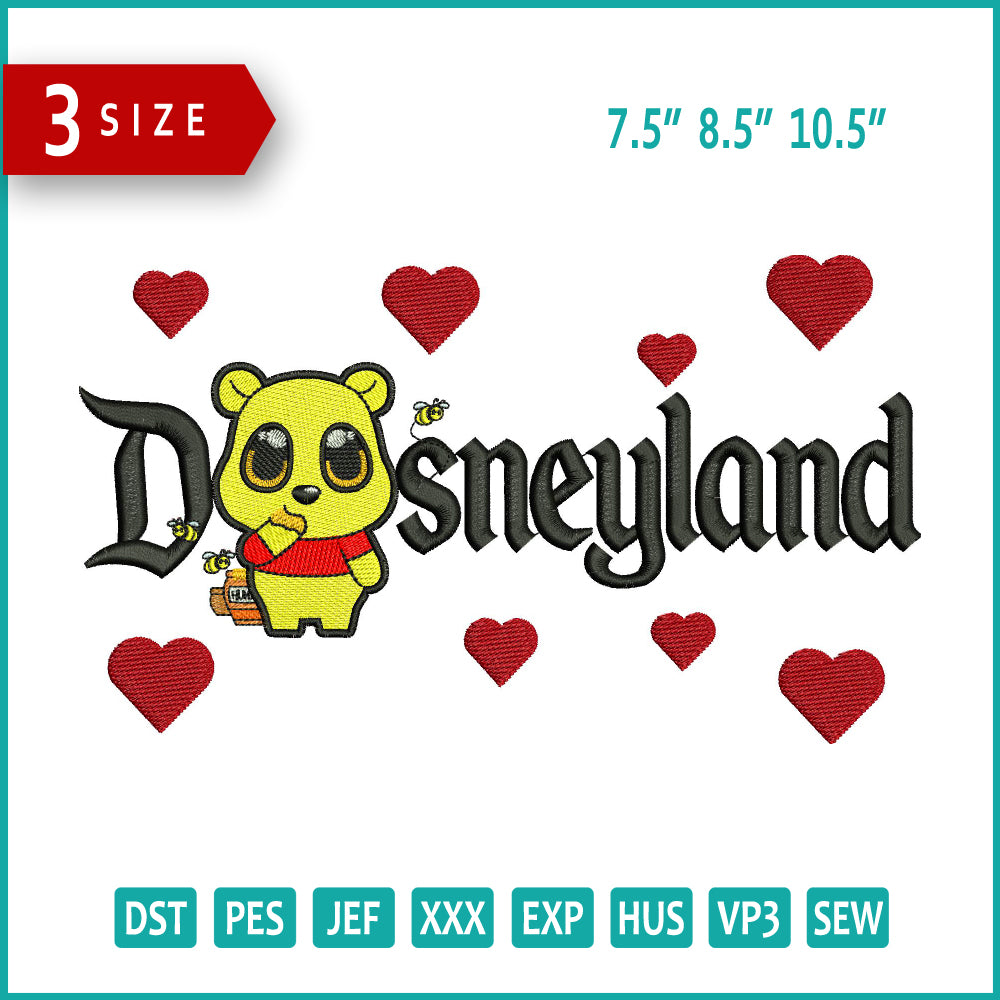 Chibi Pooh Disneyland Embroidery Design Files - 3 Sizes