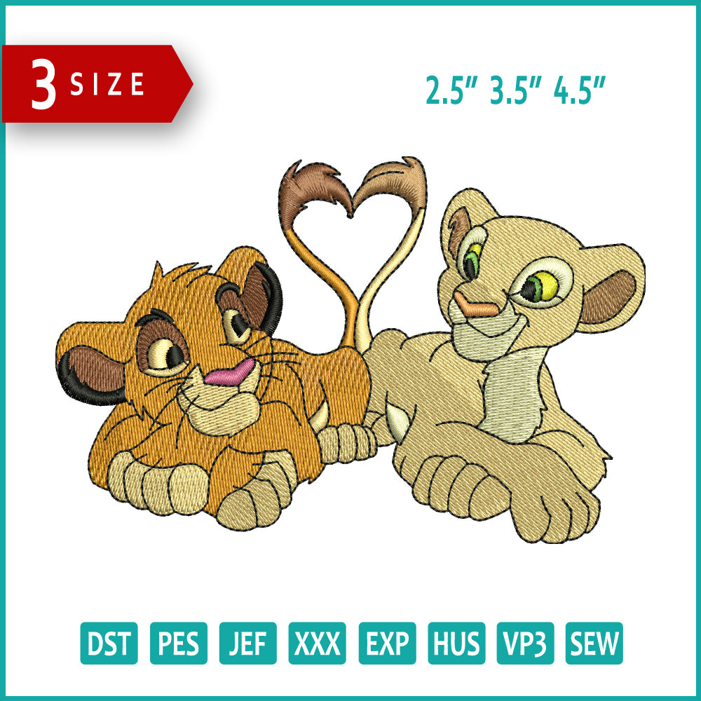 Simba & Nala Embroidery Design Files - 3 Size's