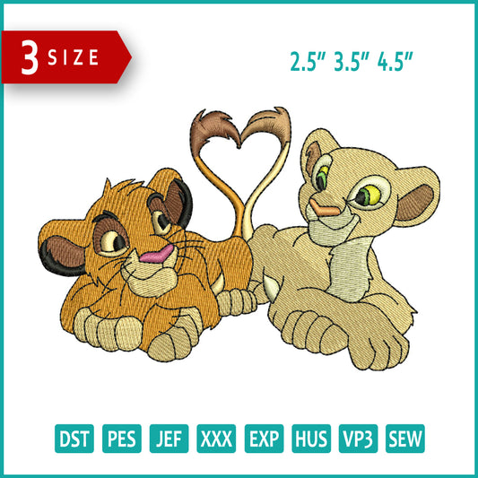 Simba & Nala Embroidery Design Files - 3 Size's