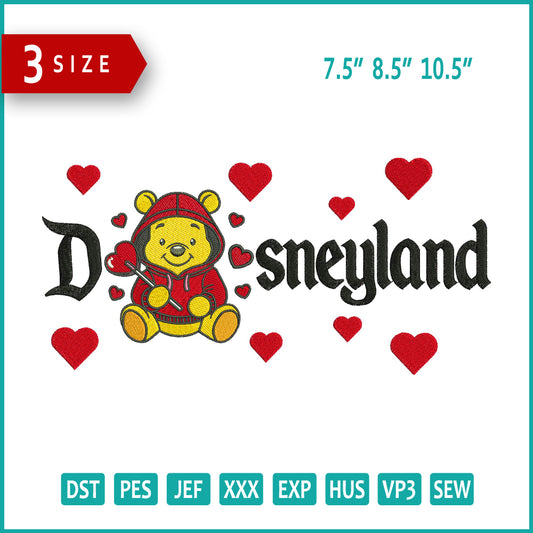 Pooh Love Disneyland Embroidery Design Files - 3 Size's