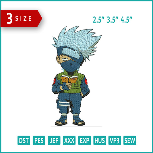 Chibi Kakashi Hatake Embroidery Design Files - 3 Size's