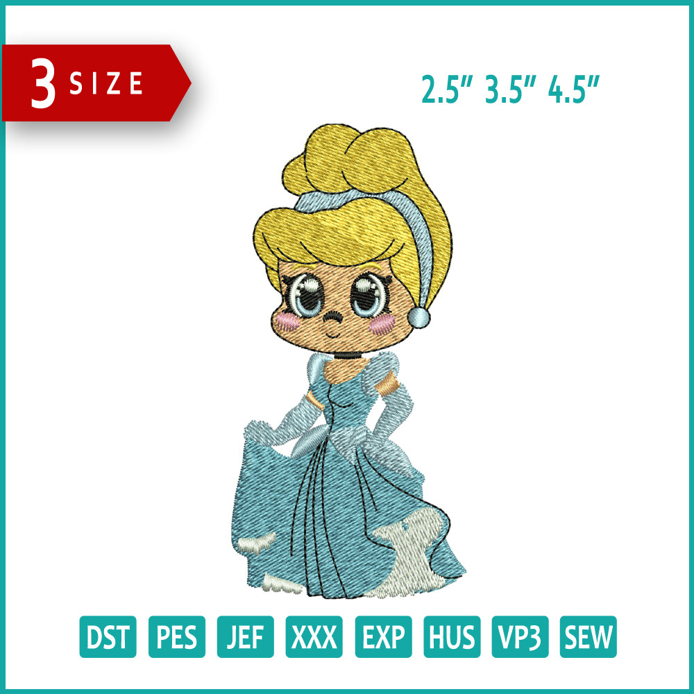 Chibi Cinderella  Embroidery Design Files - 3 Size's