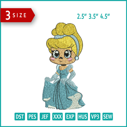 Chibi Cinderella  Embroidery Design Files - 3 Size's