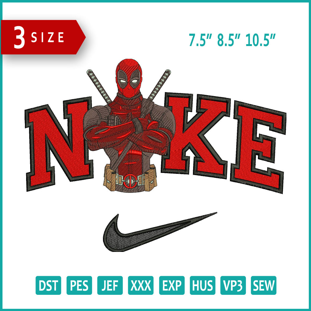 Nike Deadpool Half Embroidery Design Files - 3 Size's