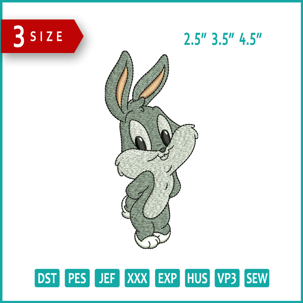 Chibi Bugs Bunny Embroidery Design Files - 3 Size's