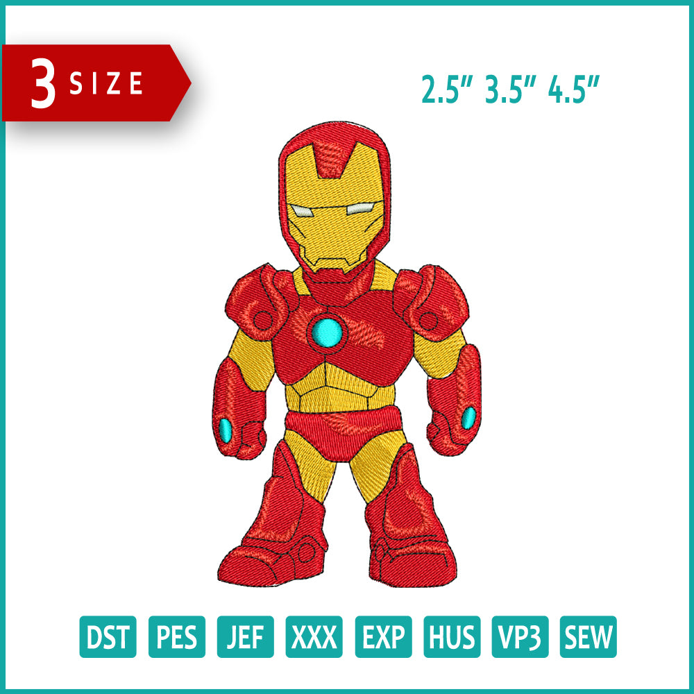 Chibi Iron Man Embroidery Design Files - 3 Size's