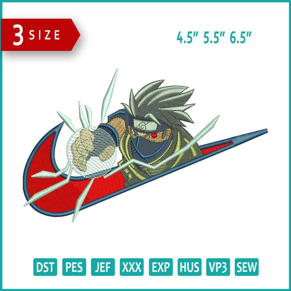 Kakashi Thunder Swoosh Embroidery Design Files - 3 Sizes