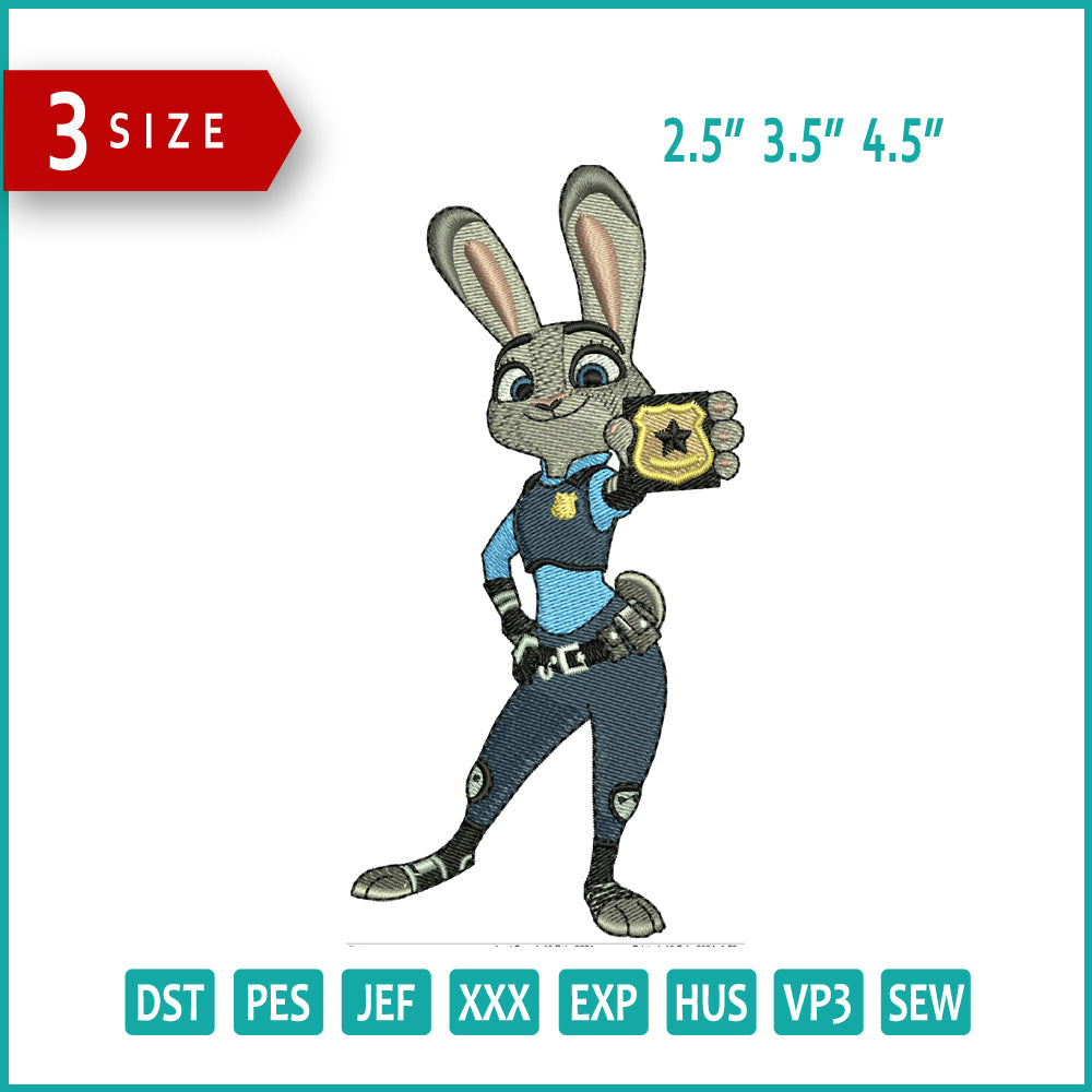 Judy Hopps Embroidery Design Files - 3 Size's