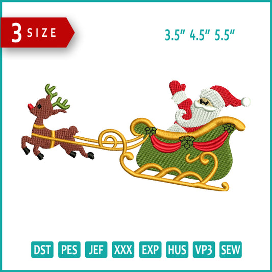 Santa With Deer v3 Embroidery Design Files - 3 Size's