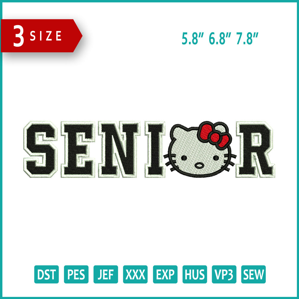 Senior Kitty Embroidery Design Files - 3 Size's