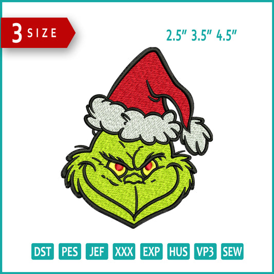 Santa Grinch Embroidery Design Files - 3 Size's