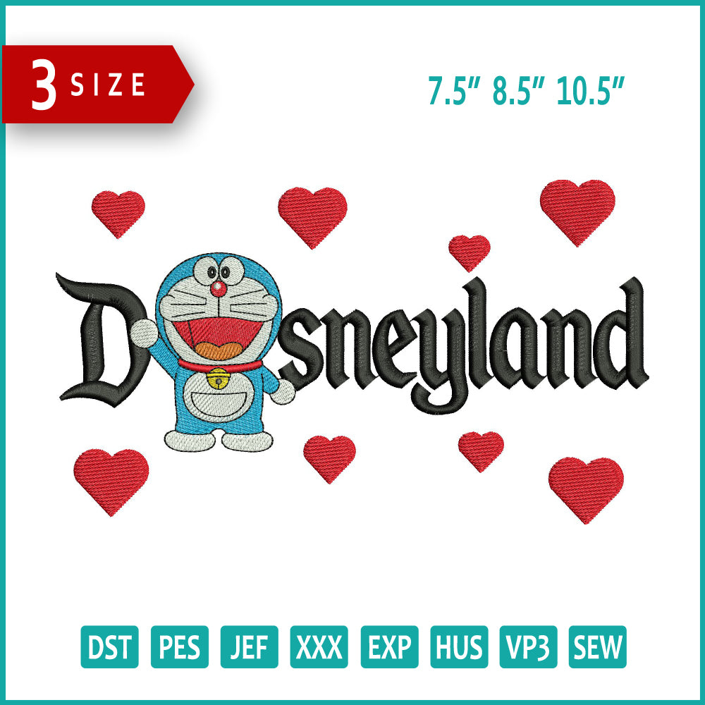 Doraemon Disneyland Embroidery Design Files - 3 Sizes