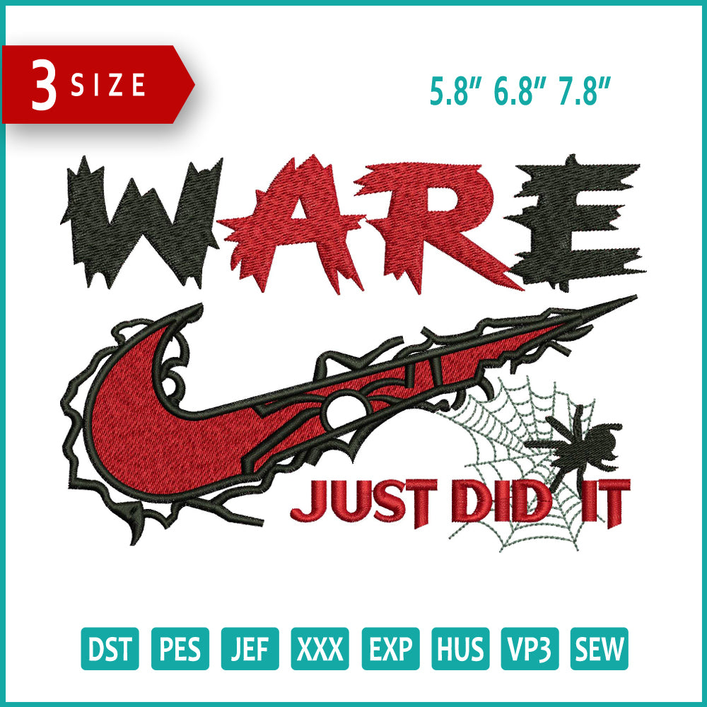 Nike Ware Just Do it Embroidery Design Files - 3 Size's