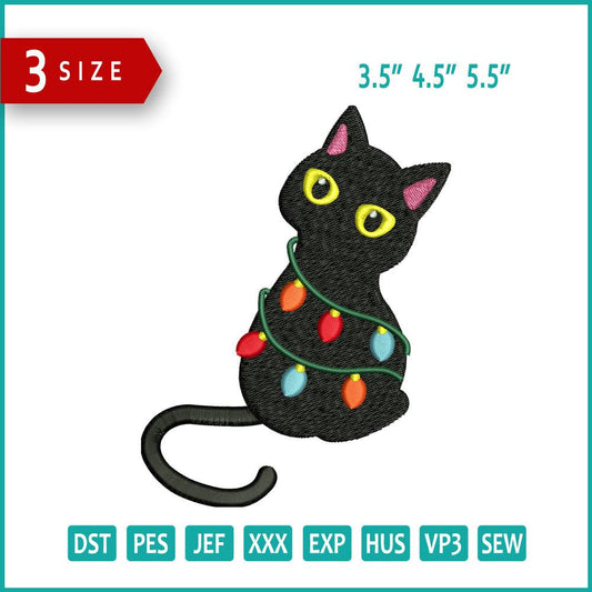 Christmas Cat Embroidery Design Files - 3 Size's