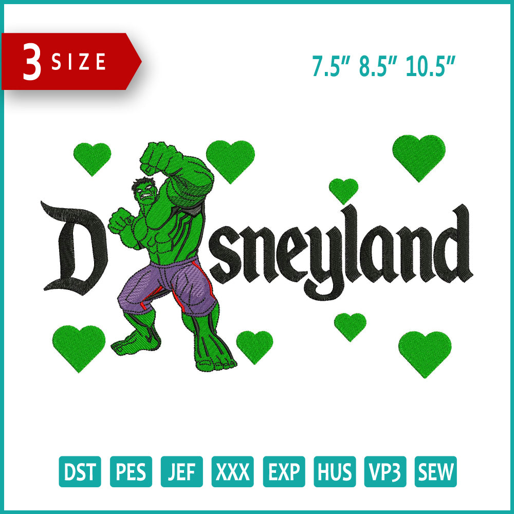 Hulk Disneyland Embroidery Design Files - 3 Size's