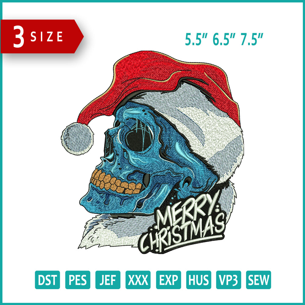 Santa Skull Embroidery Design Files - 3 Size's