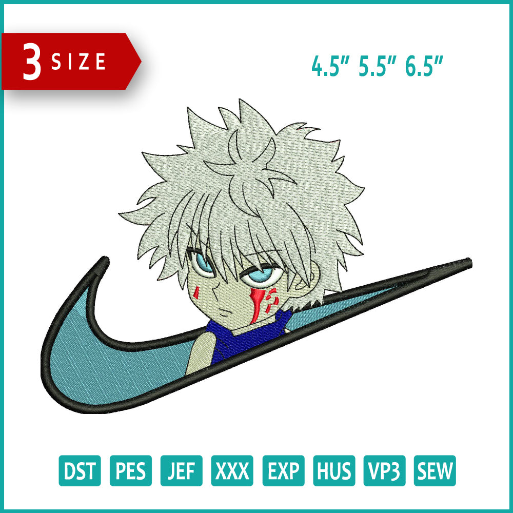 Killua Zoldyck Swoosh v1 Embroidery Design Files - 3 Sizes