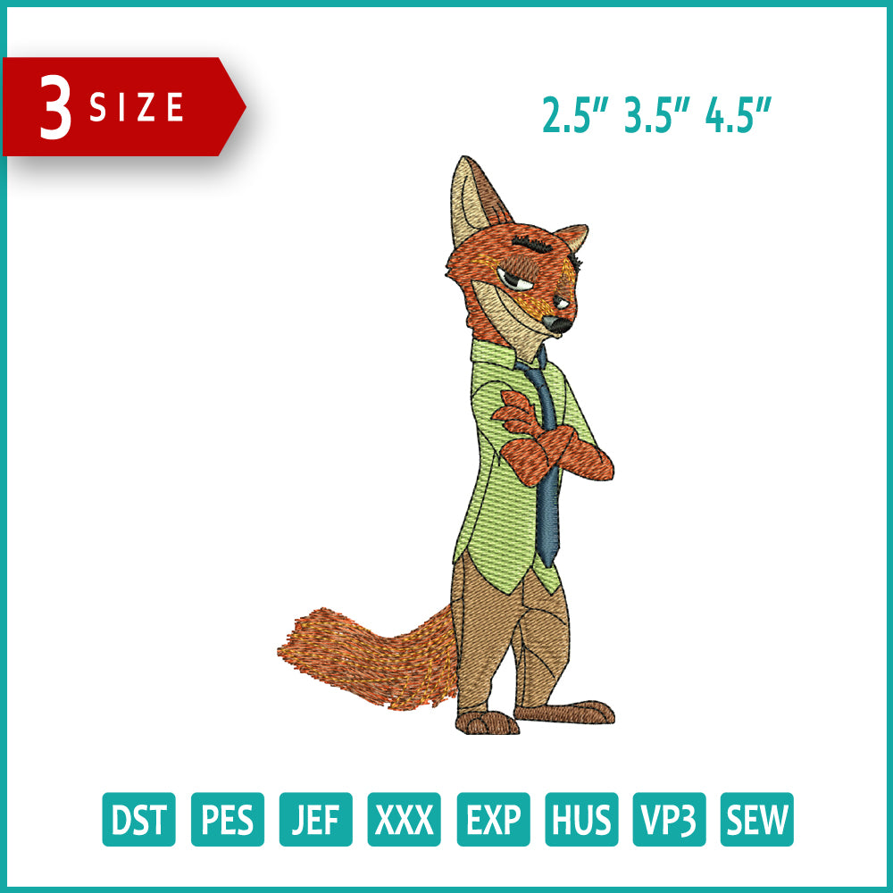 Nick Wilde Embroidery Design Files - 3 Size's