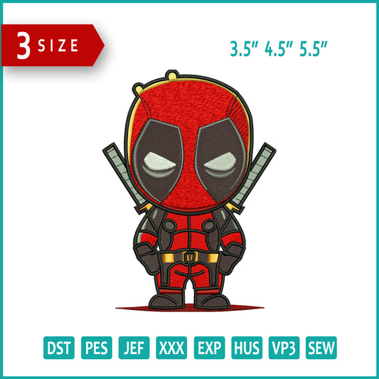 Chibi Deadpool Embroidery Design Files - 3 Size's