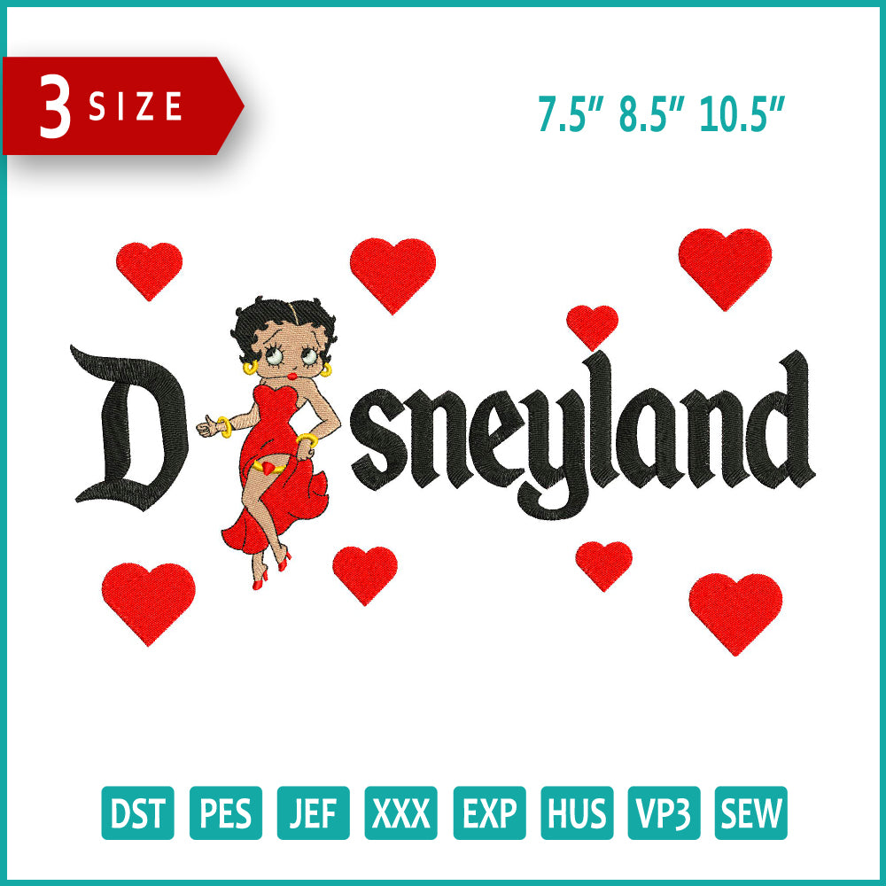 Betty Boop Disneyland Embroidery Design Files - 3 Size's