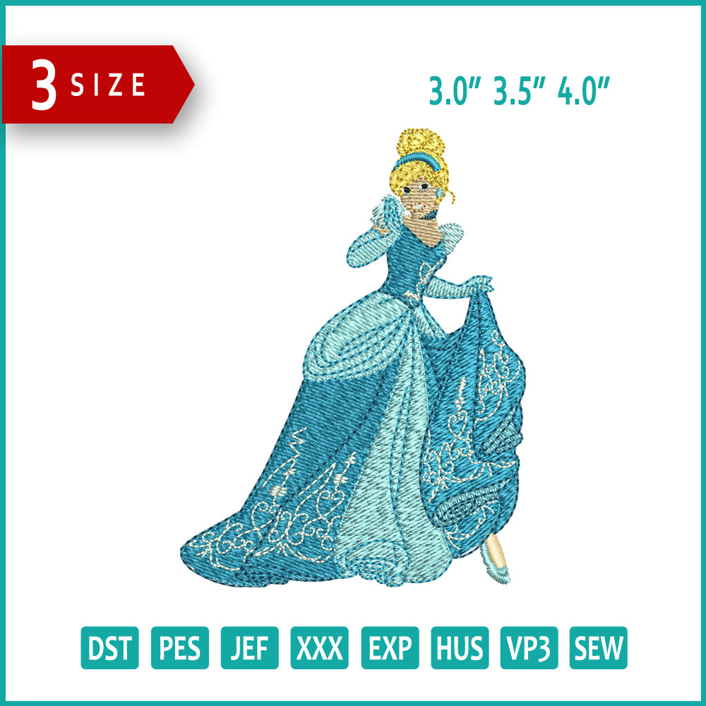 Cinderella Embroidery Design Files - 3 Size's