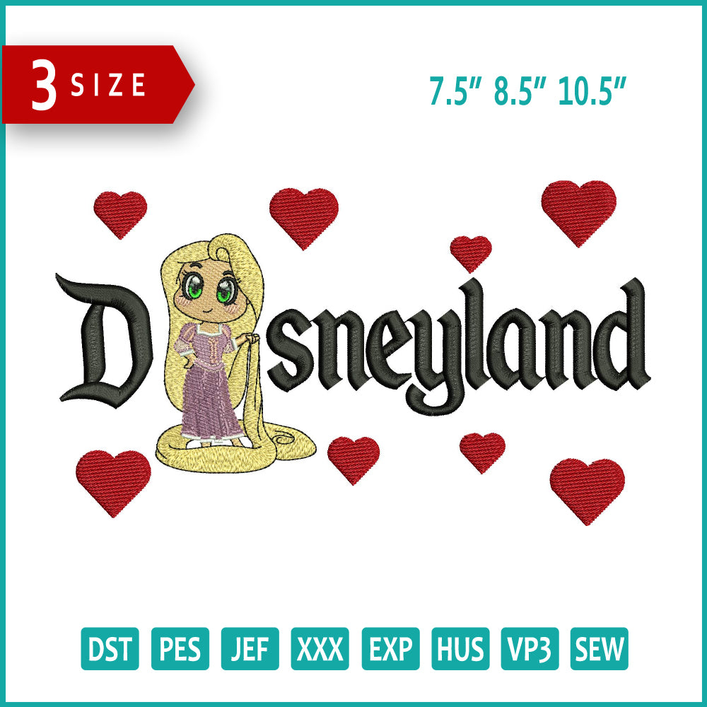 Rapunzel v1 Disneyland Embroidery Design Files - 3 Sizes