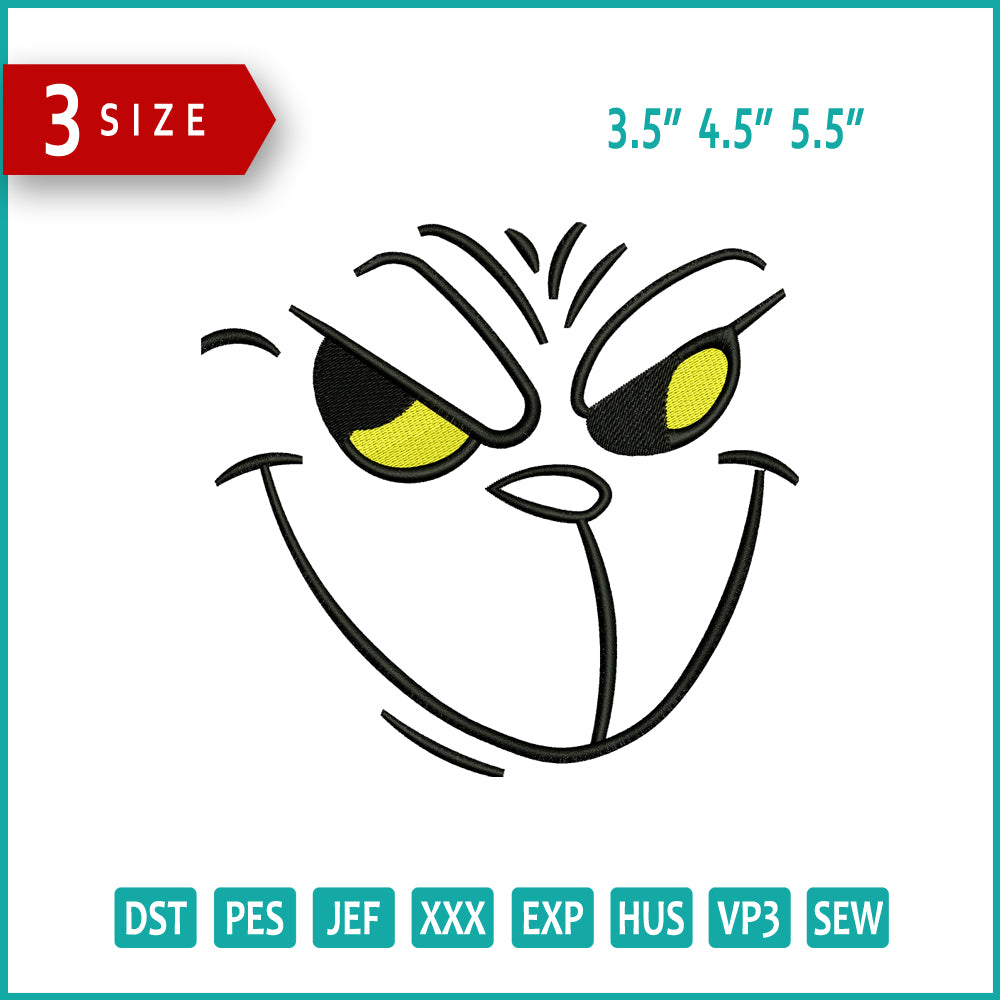 Grinch Smile Embroidery Design Files - 3 Size's