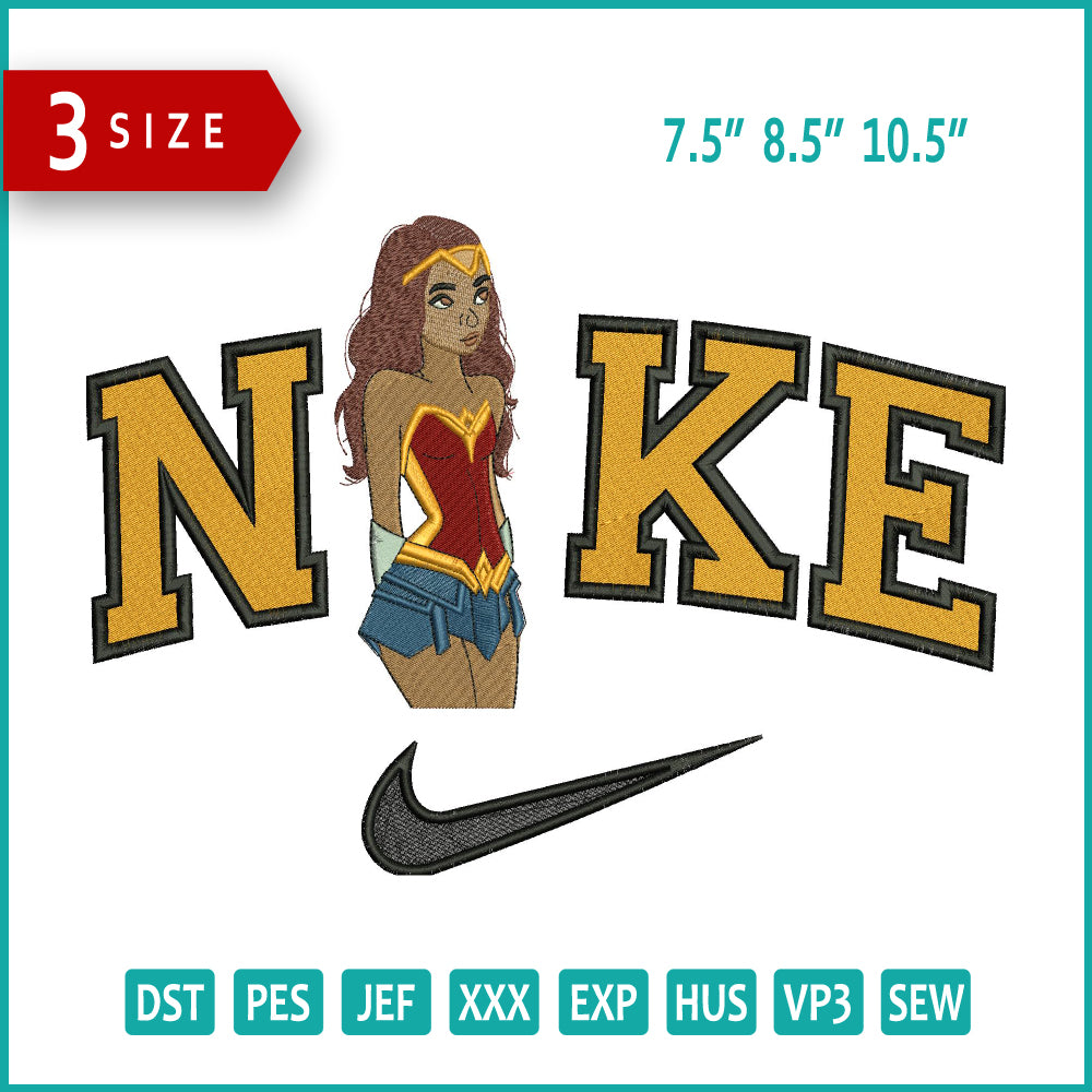 Nike Wonder Woman Cartoon Embroidery Design Files - 3 Size's