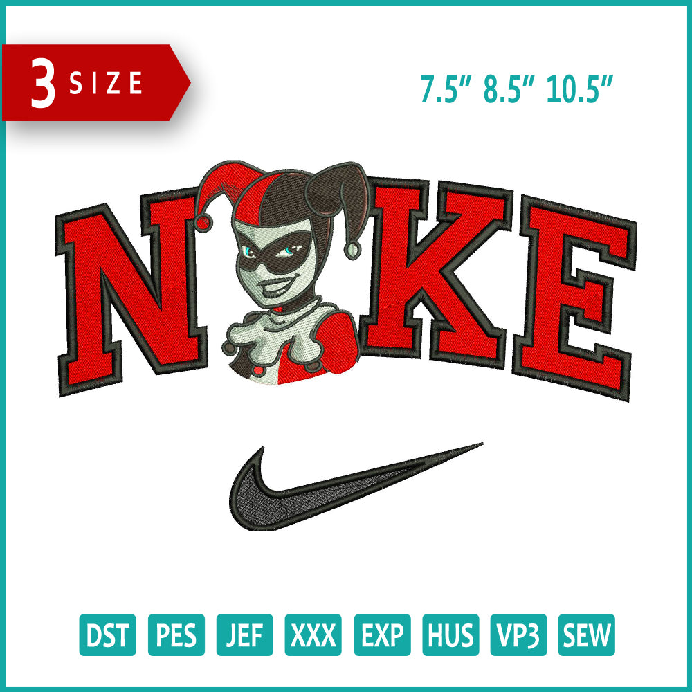 Nike Old Harley Quinn Half Embroidery Design Files - 3 Size's