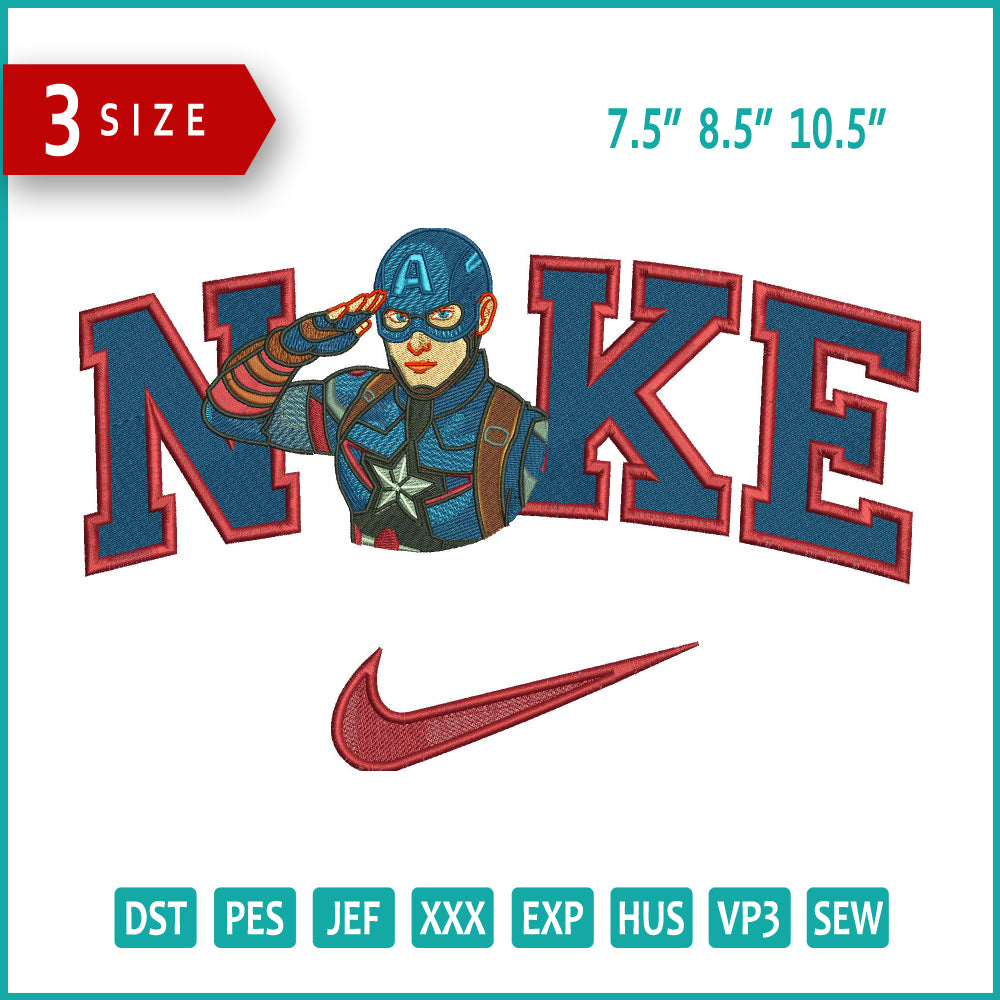 Nike Captain America Half Embroidery Design Files - 3 Size's