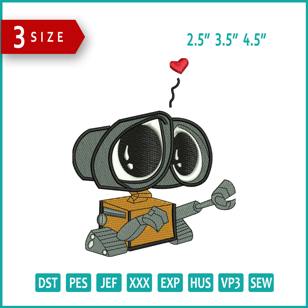 Wall E Embroidery Design Files - 3 Size's