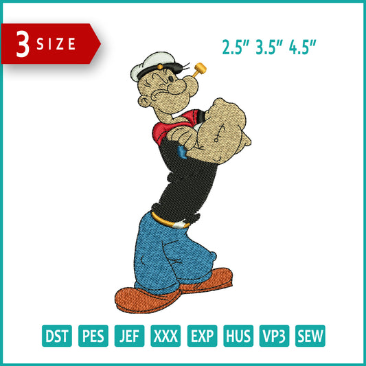 Popeye Embroidery Design Files - 3 Size's