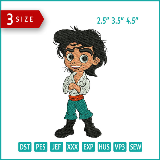 Chibi Prince Eric Embroidery Design Files - 3 Size's