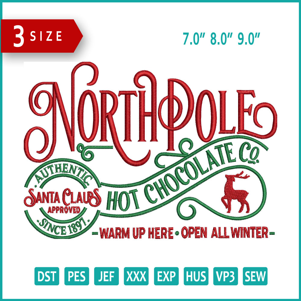 North Pole Embroidery Design Files - 3 Size's