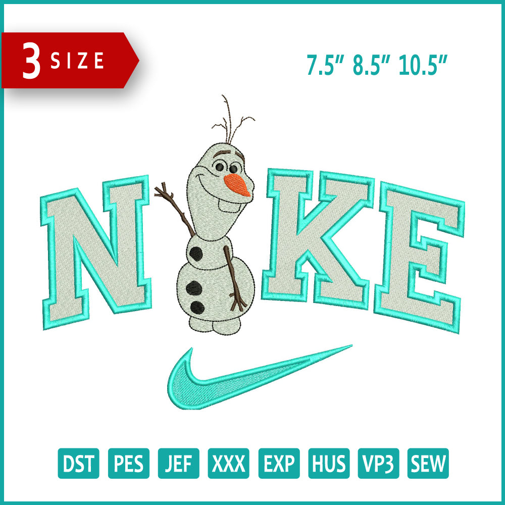 Nike Olaf  Embroidery Design Files - 3 Size's