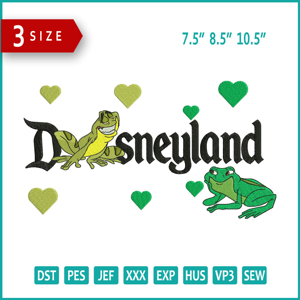 Prince Naveen & Princess Tiana Frogs Disneyland Embroidery Design Files - 3 Size's